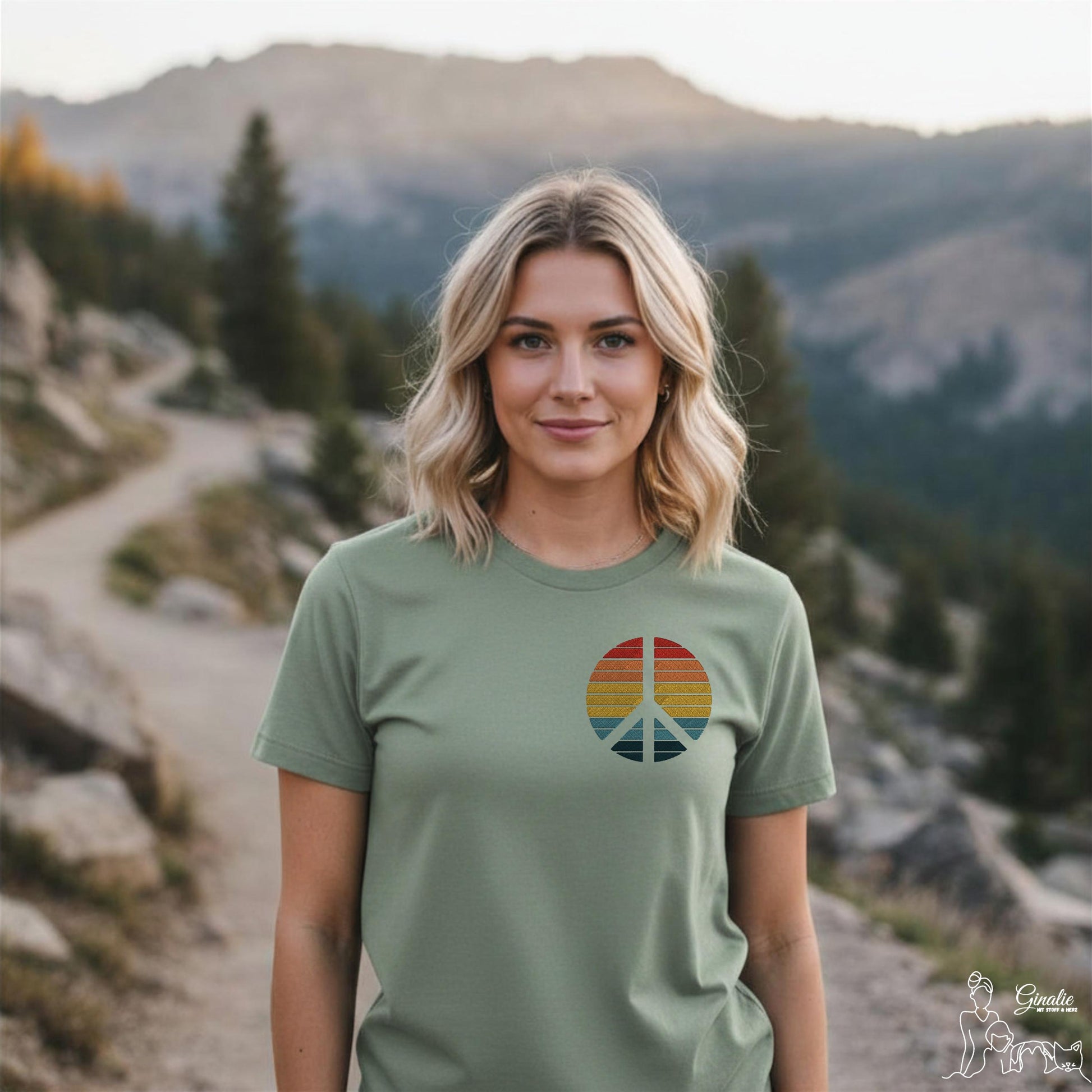 Retro Peace Shirt, Hoodie & Sweatshirt SP07 - Friedenssymbol Stickerei mit Wunschfarben