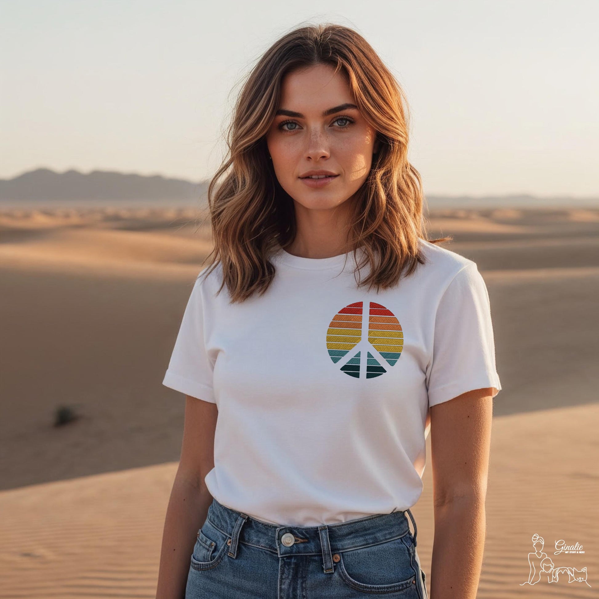 Retro Peace Shirt, Hoodie & Sweatshirt SP07 - Friedenssymbol Stickerei mit Wunschfarben