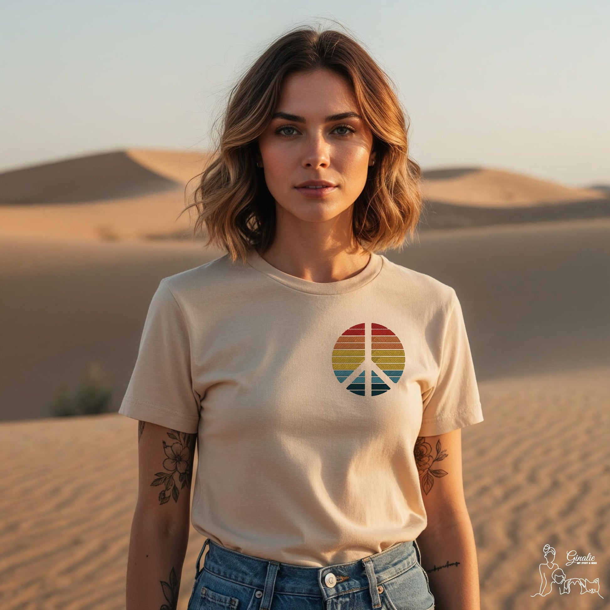 Retro Peace Shirt, Hoodie & Sweatshirt SP07 - Friedenssymbol Stickerei mit Wunschfarben