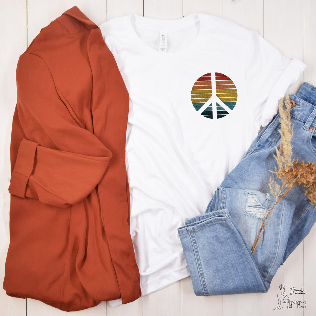 Retro Peace Shirt, Hoodie & Sweatshirt SP07 - Friedenssymbol Stickerei mit Wunschfarben