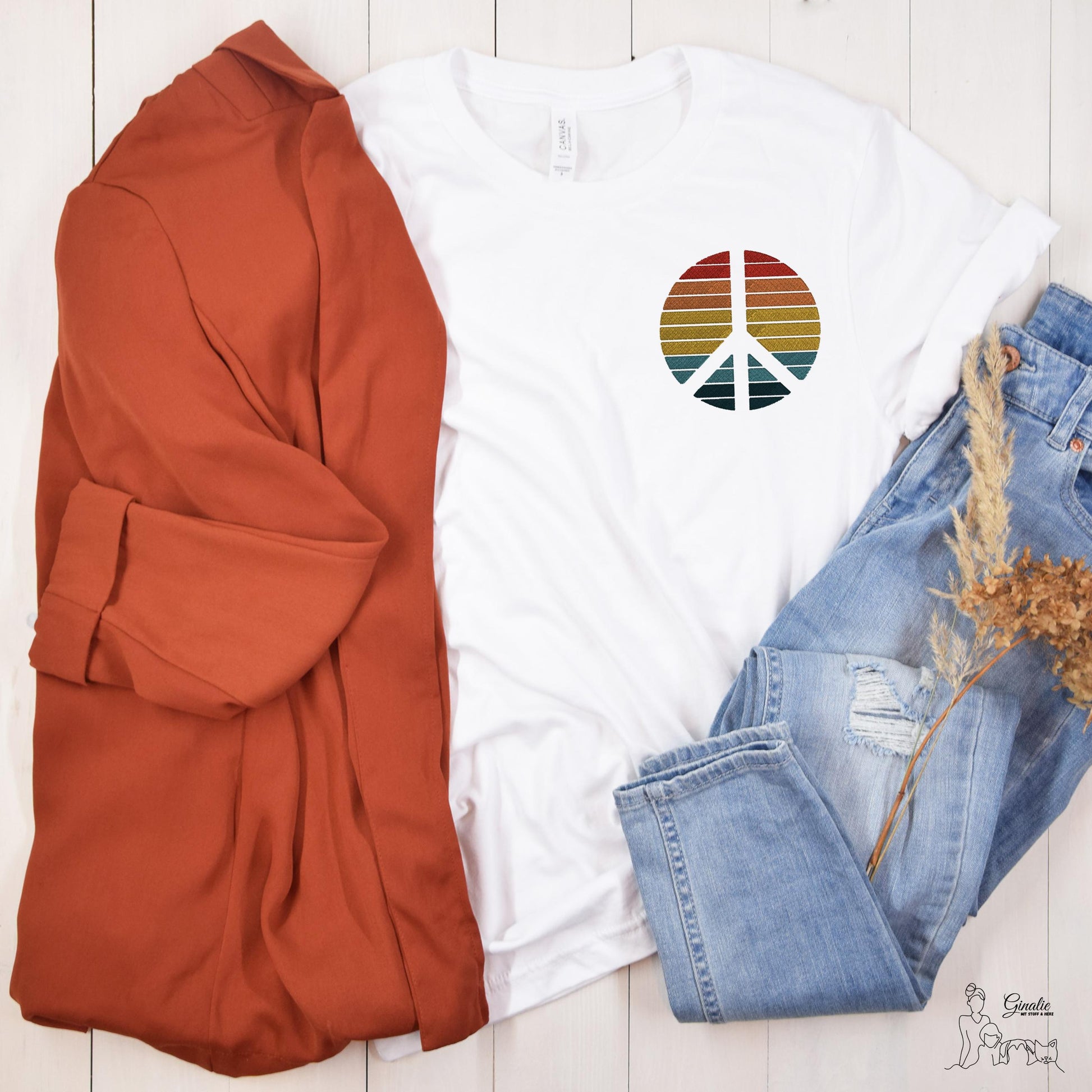Retro Peace Shirt, Hoodie & Sweatshirt SP07 - Friedenssymbol Stickerei mit Wunschfarben