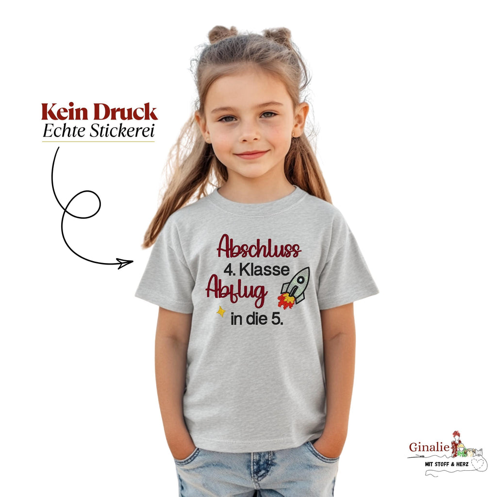 Schulkind T-Shirt SCHOOL02 • Abschluss T-Shirt bestickt • 4. Klasse • Abflug in die 5.