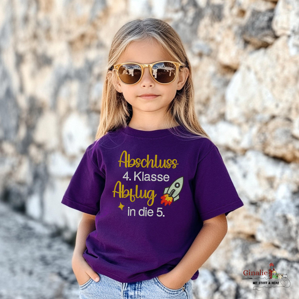 Schulkind T-Shirt SCHOOL02 • Abschluss T-Shirt bestickt • 4. Klasse • Abflug in die 5.