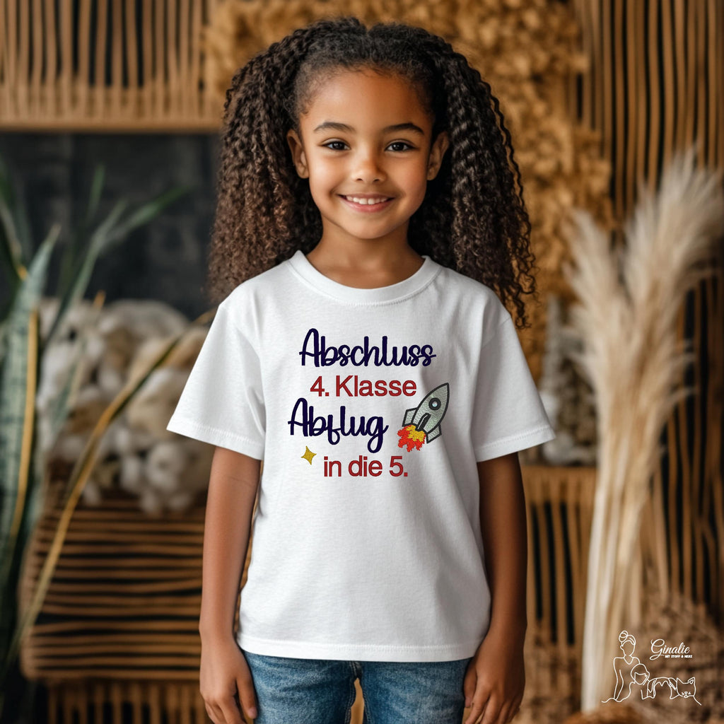 Schulkind T-Shirt SCHOOL02 • Abschluss T-Shirt bestickt • 4. Klasse • Abflug in die 5.