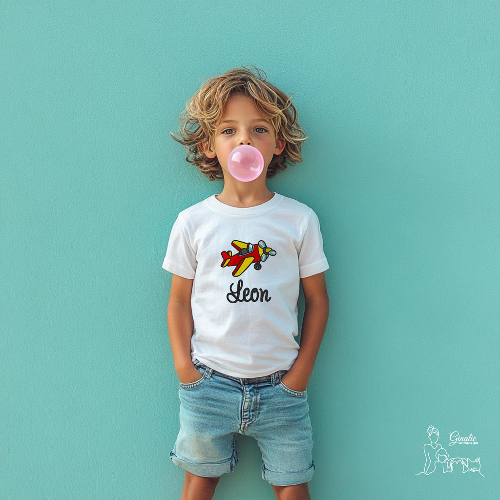 Kinder T-Shirt personalisiert • Fahrzeuge • Tiere • Regenbogen • bestickt mit Namen
