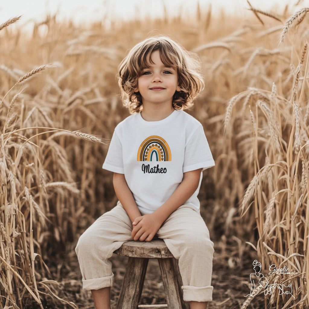 Kinder T-Shirt personalisiert • Fahrzeuge • Tiere • Regenbogen • bestickt mit Namen