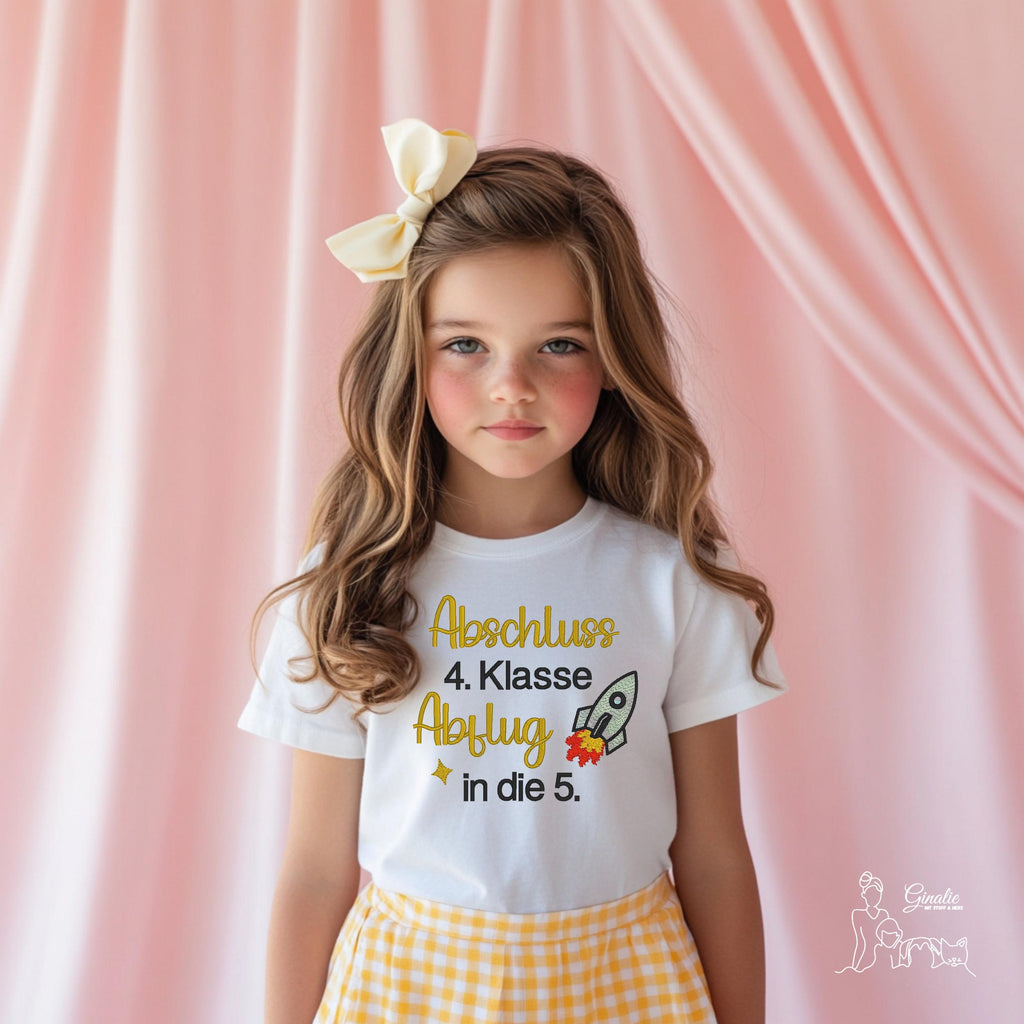 Schulkind T-Shirt SCHOOL02 • Abschluss T-Shirt bestickt • 4. Klasse • Abflug in die 5.