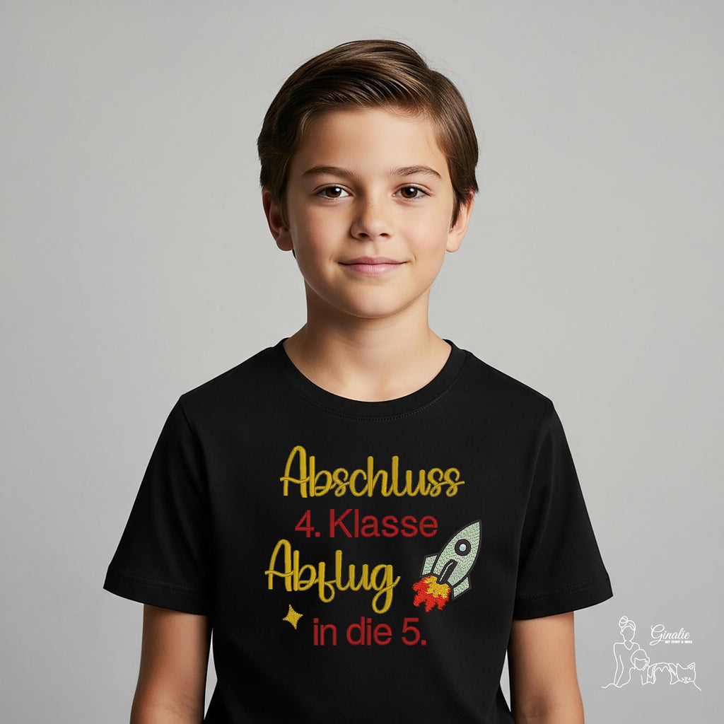 Schulkind T-Shirt SCHOOL02 • Abschluss T-Shirt bestickt • 4. Klasse • Abflug in die 5.