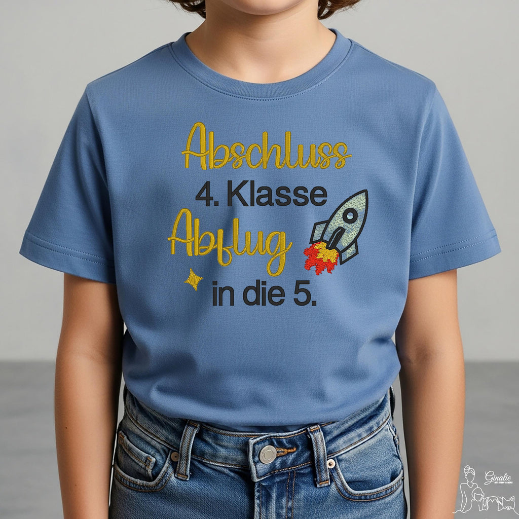 Schulkind T-Shirt SCHOOL02 • Abschluss T-Shirt bestickt • 4. Klasse • Abflug in die 5.