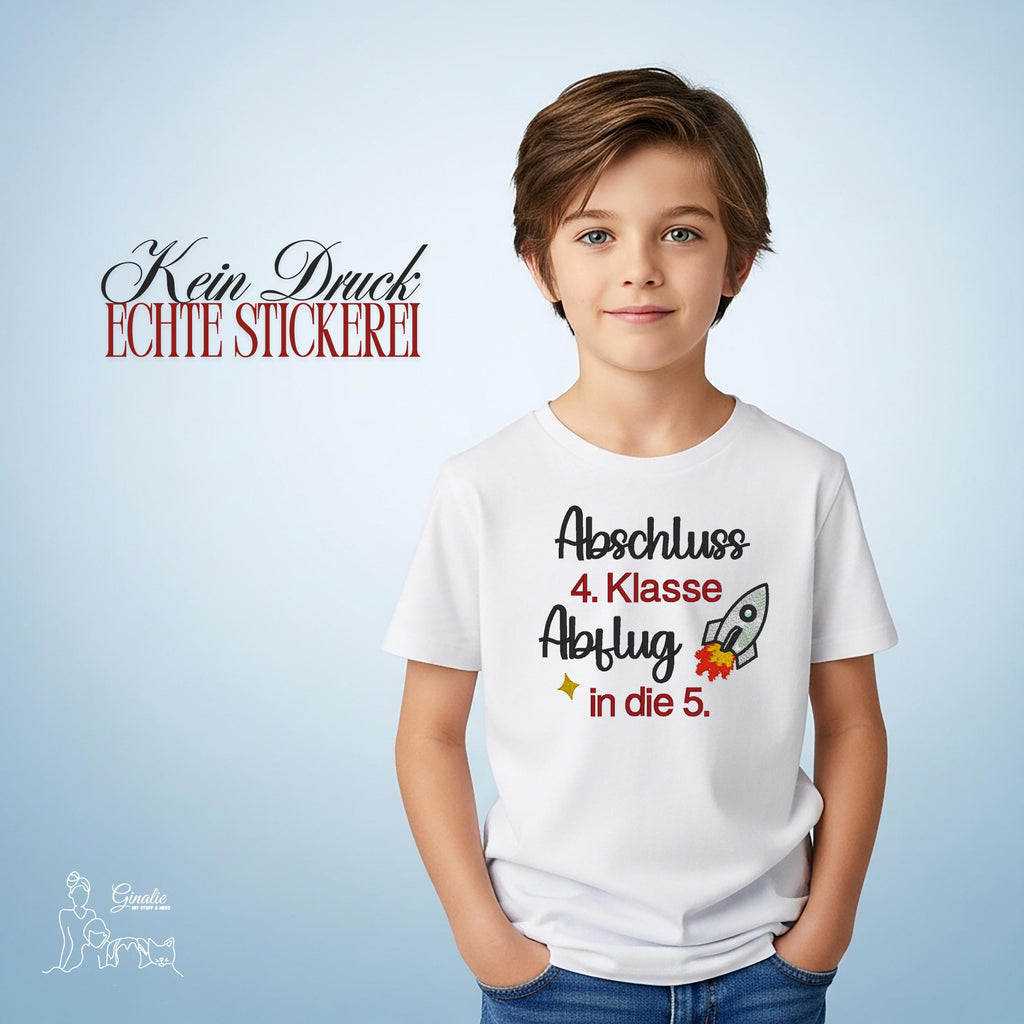 Schulkind T-Shirt SCHOOL02 • Abschluss T-Shirt bestickt • 4. Klasse • Abflug in die 5.