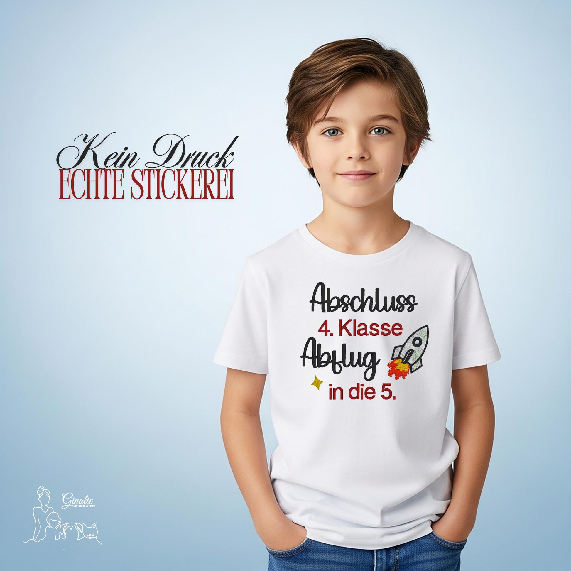 Schulkind T-Shirt SCHOOL02 • Abschluss T-Shirt bestickt • 4. Klasse • Abflug in die 5.