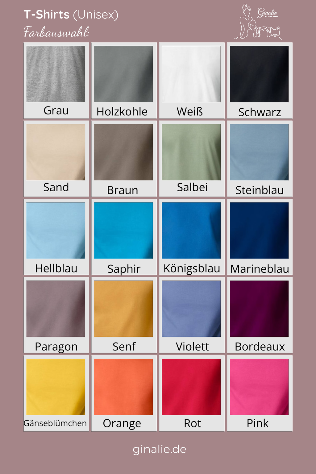 Die Farben zur T-Shirt auswahl.