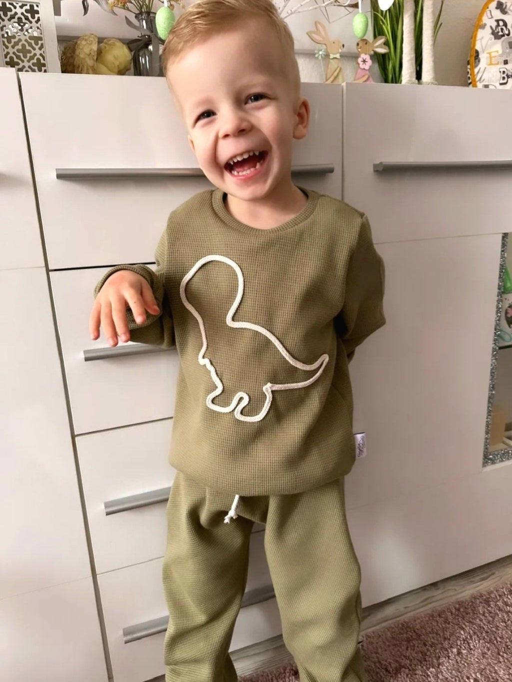 Kinderpullover Dino Waffeljersey