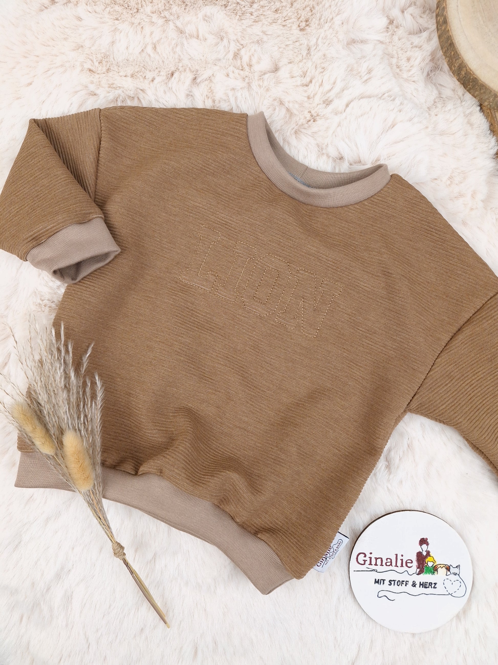 Oversized Pullover Ottoman Rib • Name in 3D-Puff-Stickerei • Baby & Kinder