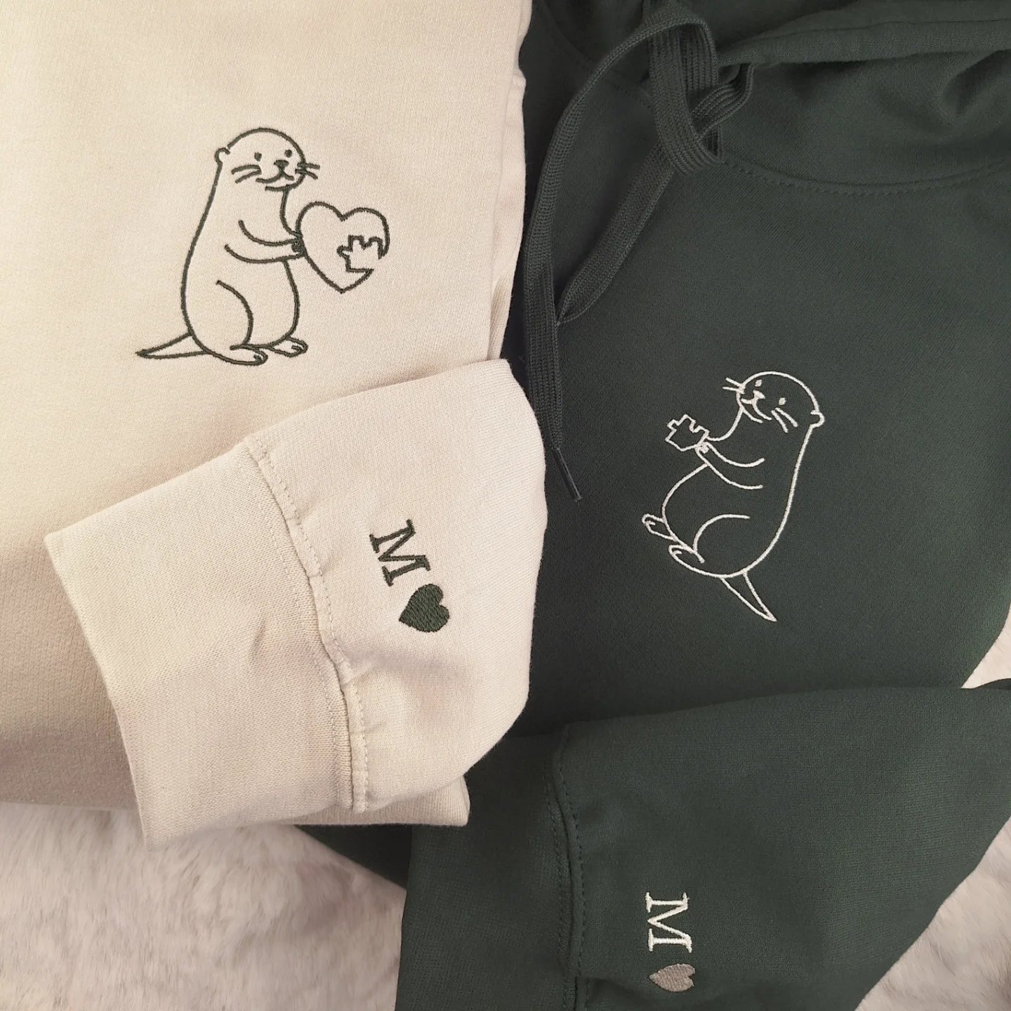 Partner Hoodie Otter Puzzleherz • personalisiert • bestickt • Couple Hoodie