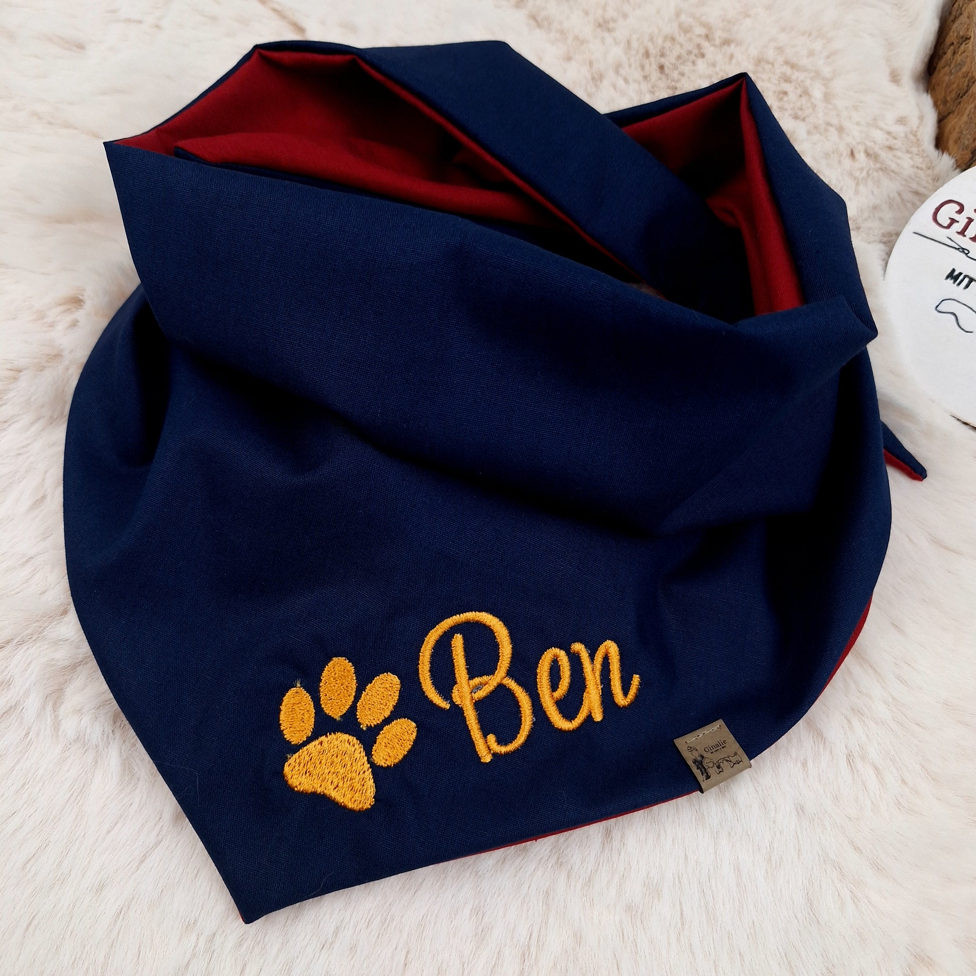 Hundehalstuch mit Name & Pfote • Wendehalstuch