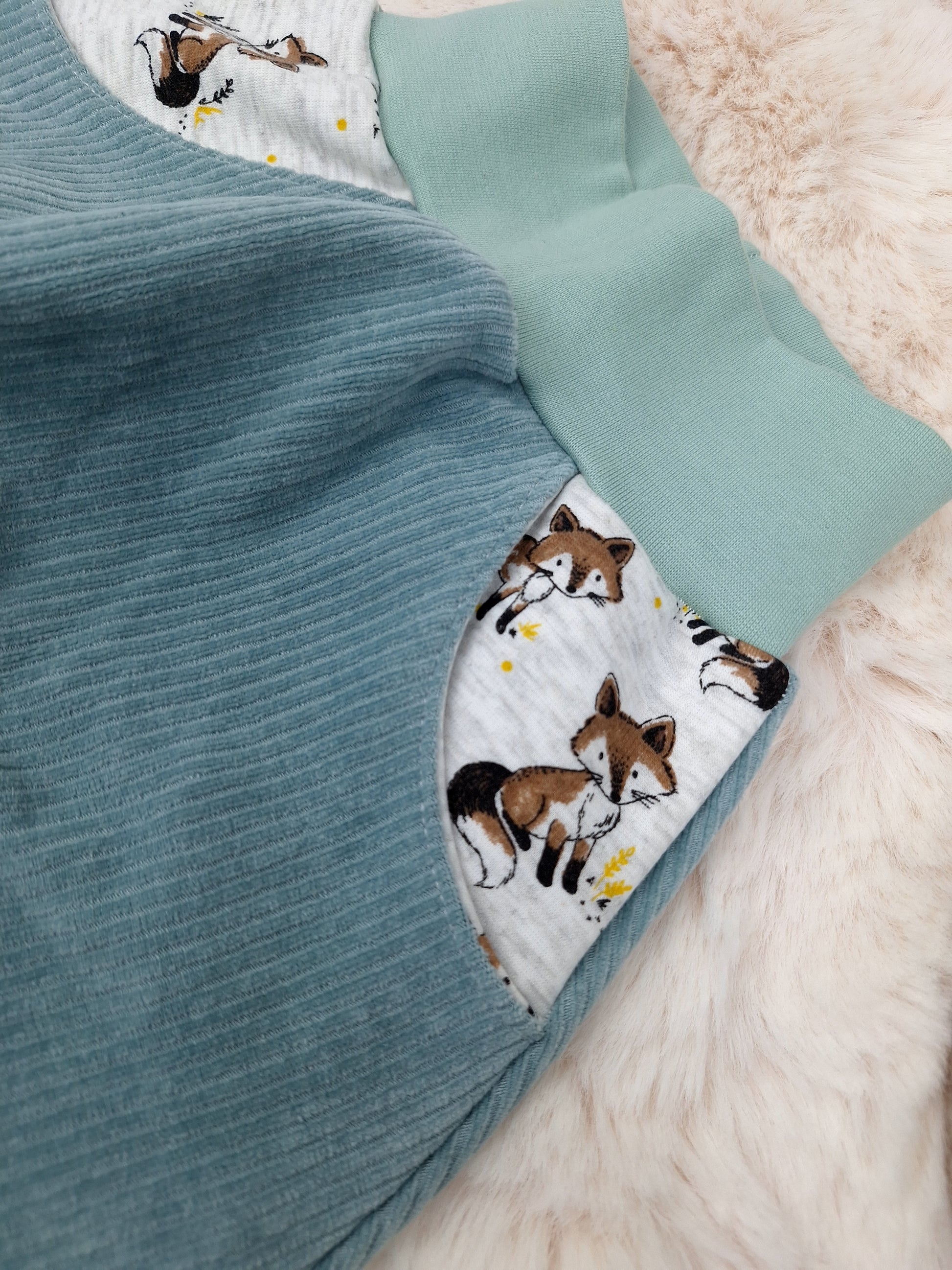 Sofortkauf Mint Retro Pumphose mit Fuchs Taschen Baby Gr. 80